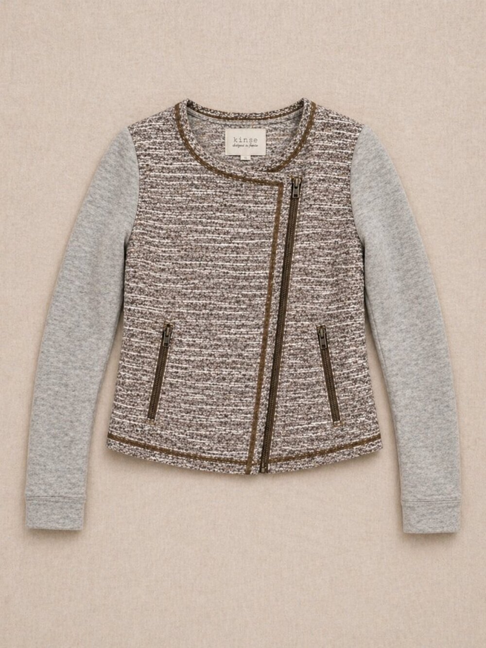Anthropologie Hinge Moto Jacket Gray Zip Front Cropped Workwear Casual Small